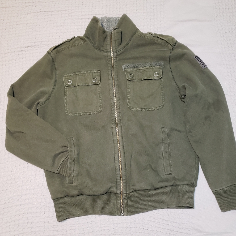 Calvin Klein Jeans Men's Full Zip Sherpa Collar Military Jacket Olive Green L